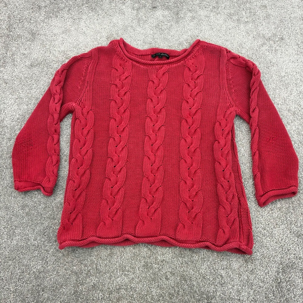 Pierri New York Sweater Womens Large Cable Knit Roll Neck Chunky 3/4 Sleeve Pink